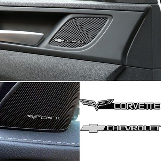 สติกเกอร์อลูมิเนียม รูปสัญลักษณ์ Chevrolet Corvette Chevelle Camaro Spark สําหรับตกแต่งภายในรถยนต์ 4 ชิ้น ต่อชุด