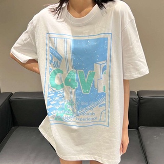 ผ้าฝ้ายคอกลมเสื้อยืดแขนสั้น ผ้าฝ้ายแท้ ทรงหลวม ลาย Cavempt C.E Steam Wave สําหรับผู้ชาย และผู้หญิงfrom S-4XL