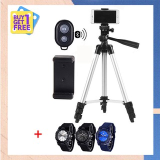 Tripod 3110 3 - ขาตั้งกล้อง 3 ขา พร้อม รีโมทควบคุมบลูทูธ + ถุงใส่ขาตั้งกล้อง + mobile adapter พร้อม นาฬิกาข้อมือ