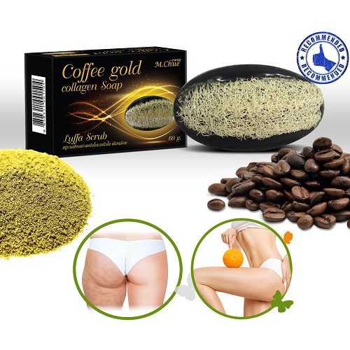 M.chue coffee gold collagen soap สบู่ทองกาแฟสครับใยบวบขัดผิว 60g.