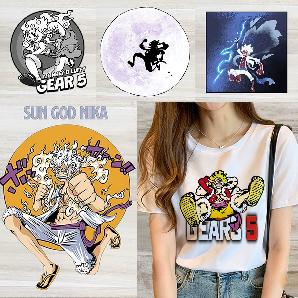 แผ่นแพทช์รีดร้อน ลาย One Piece Gear5 Luffy Zoro Nika แฟชั่น สร้างสรรค์ สําหรับตกแต่งเสื้อยืด DIY