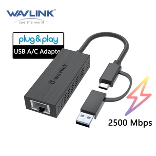 Wavlink อะแดปเตอร์แปลงอีเธอร์เน็ต USB-C และ USB-A เป็น 2500 Mbps 2-in-1 USB 3.2 Type-A Type-C เป็น 2500Mbps RJ45 LAN