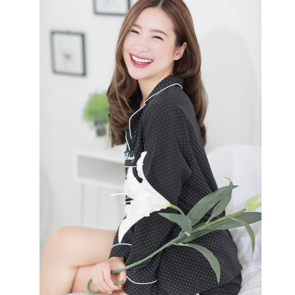 ชุดนอน ลายจุด 5 สี ชุดนอนผู้หญิง ชุดนอนไม่ได้นอน ชุดนอนน่ารัก ชุดนอนผู้ใหญ่ ชุดนอนราคาถูก thumbnail 5
