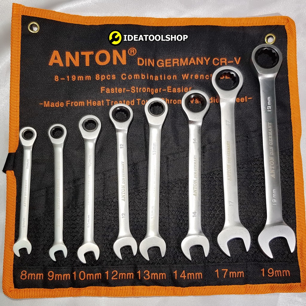 ประแจ แหวนฟรีไม่พับ [ คอตรง / ไม่พับ ] ยี่ห้อ ANTON 8 ตัวชุด  ประแจปากตายแหวนข้างฟรี ฟรีไม่พับ แอนตัน ชุดประแจแหวนฟรี