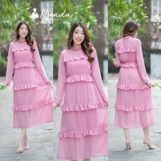 hbstation.shop เสื้อผ้าแฟชั่น Maxi Dress สีชมพู พร้อมส่ง