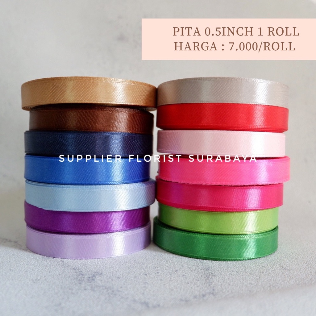 SFS - [PRICE PER ROLL] SATIN RIBBON 1/2 INCH 0.5 INCH 0.5 INCH 1.25CM 1.25CM 25YARD