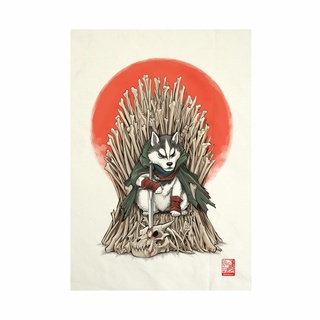 ผ้าแคนวาส พิมพ์ลาย ราชาสุนัข ไม่มีกรอบ ขนาด 34.5x48.5 ซม / Dog Of Throne Fabric Art  Canvas No frame size 34.5x48.5 cm.