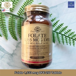 โฟเลต โฟลิค Folate 1333 mcg DFE (800 mcg Folic Acid) 250 Tablets - Solgar สุขภาพหัวใจ สุขภาพของเซลล์เม็ดเลือดแดง