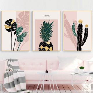 Pink Cactus Pineapple Monstera Plants Wall Art Canvas Painting Nordic Posters Prints Wall Pictures
