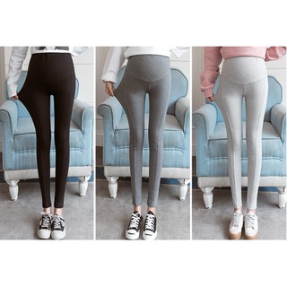 (L-2XL) Legging ขายาวสำหรับคุณแม่ตั้งครรภ์คนท้อง ปรับขยายเอวได้ จีบตะเข็บหน้า GGHW3