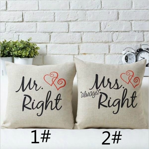 Mr.Right Mrs.Always Right Print Cotton Home Pillow Case Cushion Warm Love Covers