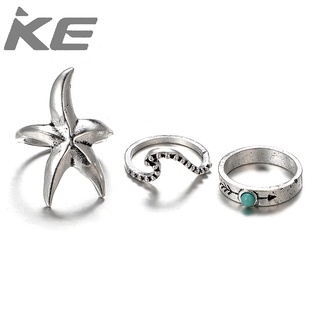 Jewelry simple starfish pentagram arrow turquoise ring three-piece set for girls for women low