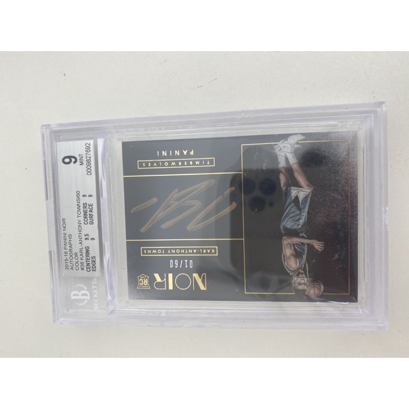 2015-16 Panini noir autograph Karl Anthony towns BGS 9การ์ดบาสเก็ตบอล