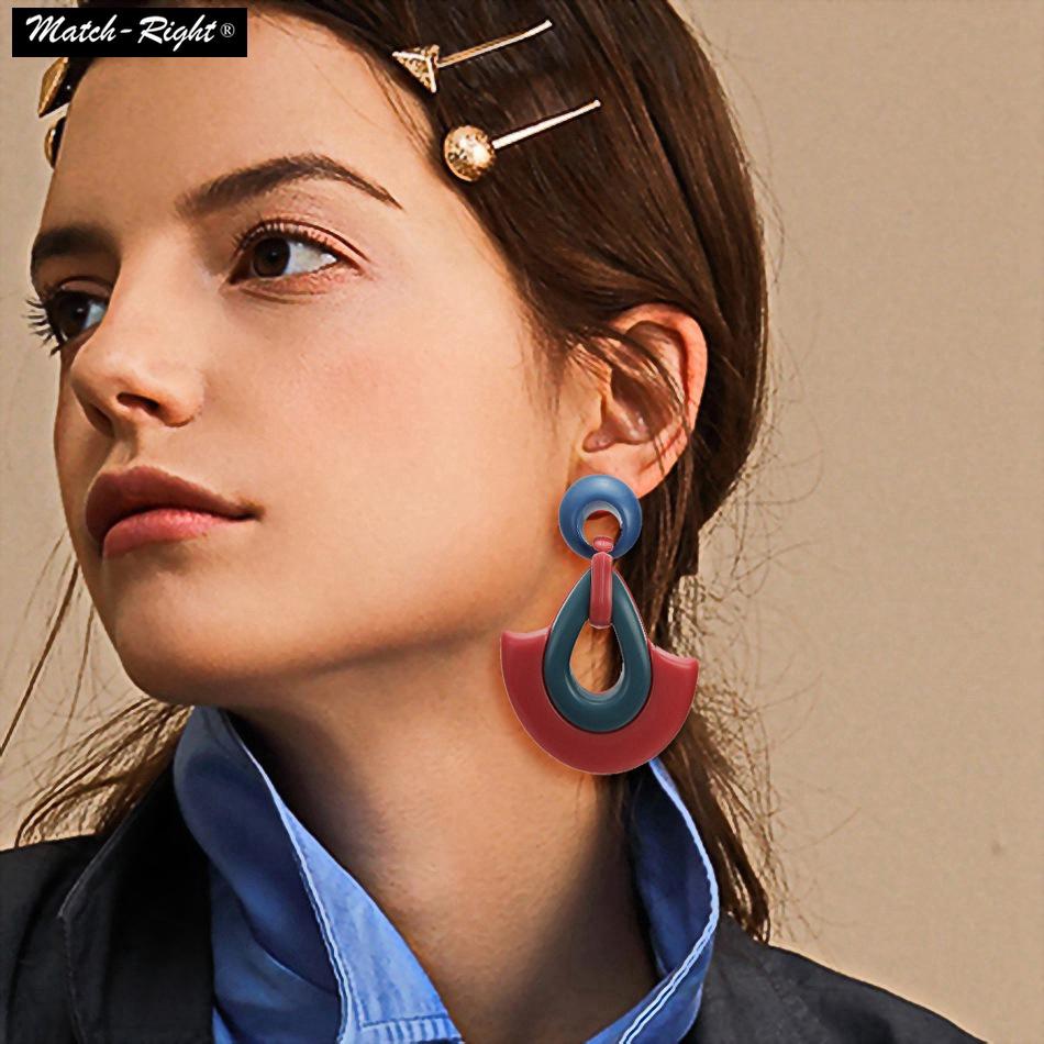 Fashion Earrings Colorful Sweet Acrylic Fan-Shape Geometric Drop Earring