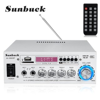 SUNBUCK Amplificador HIFI 2 CH เครื่องขยายเสียงพลังเสียง 12 / 220V เครื่องขยายเสียงโฮมเธียเตอร์รองรับเสียง FM USB SD 120