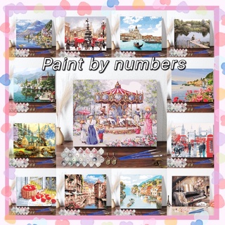 ♡ พร้อมส่ง 10 ลายใหม่ • ชุดภาพระบายสีตามตัวเลข+ เฟรม ไม้ / กรอบ ไม้ งานฝีมือ DIY paint by numbers with frame ภาพระบายสี