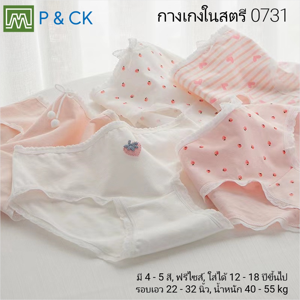 #0731 กางเกงในเด็ก นักเรียน: (ฟรีไซส์, ใส่ได้ 12 - 18 ปีขึ้นไป) คุณภาพดี, ผ้าคอตตอน 100% (เลือกได้ 5 สี)