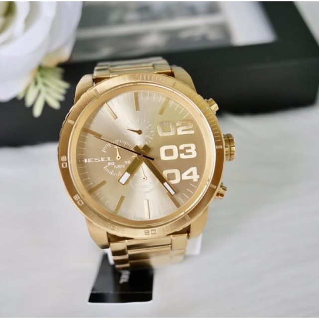 (ผ่อน0%) นาฬิกา Diesel Men's DZ4268 Double Down Gold Watch  สายสแตนเลส สีทอง ตัวเรือน สีทอง    หน้าป