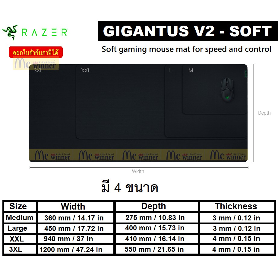 RAZER MOUSE PAD (เมาส์แพด)  GIGANTUS V2 MEDIUM
