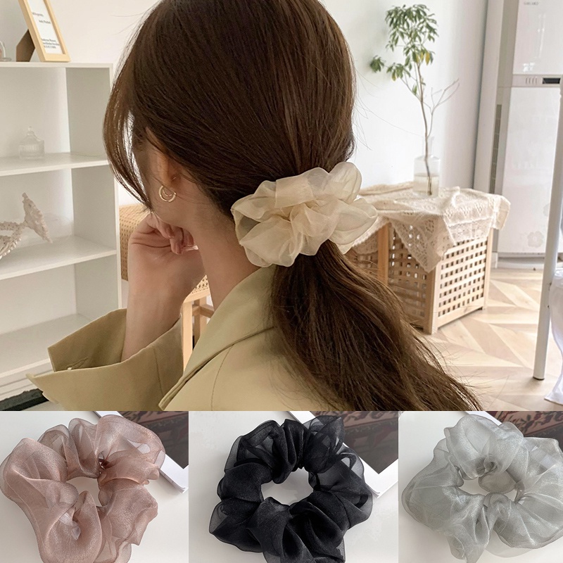 แฟชั ่ นเส ้ นด ้ ายสุทธิ Scrunchies เชือกผมเรียบง ่ ายผมหางม ้ าผูกผม