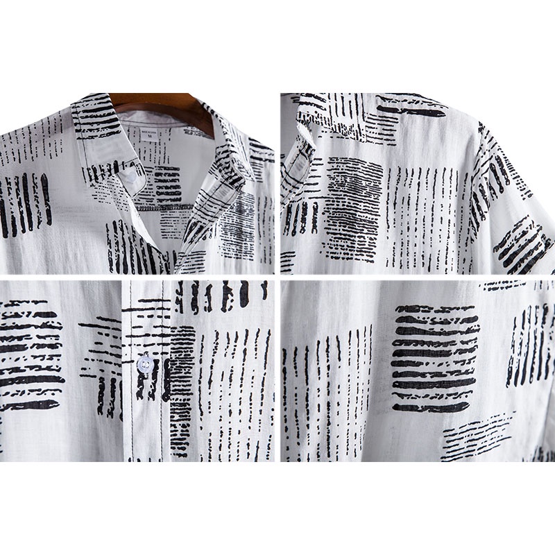 เสื้อเชิ้ตแขนสั้นลําลอง คอปก พิมพ์ลายกราฟฟิค ทรงหลวม มีกระดุม พลัสไซซ์ สีดํา และสีขาว สําหรับผู้ชาย