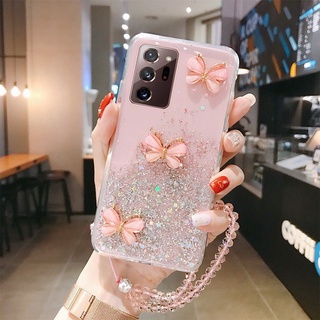 เคสโทรศัพท์มือถือ ซิลิโคน ลายผีเสื้อ 3D แต่งกลิตเตอร์ พร้อมสายคล้อง สําหรับ VIVO X80 X70 X60 X50 Pro