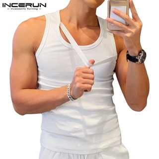 Incerun เสื้อกล้ามถักลําลอง แขนกุด สีพื้น ทรงสลิมฟิต สําหรับผู้ชาย