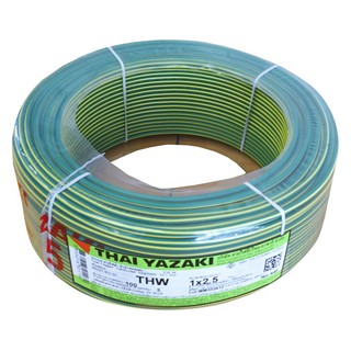 สายไฟ สายเมน สายไฟบ้าน อย่างดี มอก. THW IEC01 YAZAKI 1x2.5 ตร.มม. 100 ม. สีเขียว/เหลือง ELECTRIC WIRE YAZAKI THW60227IEC