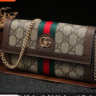 Gucci GG กระเป๋าสตางค์ใบยาว ทรงคลัทช์ แต่งสายโซ่คล้อง ไม่เจ็บไหล่ อุปกรณ์เสริม สําหรับผู้หญิง