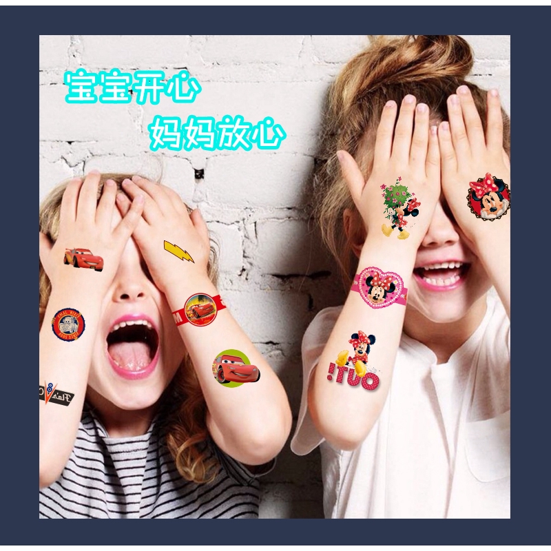 สติกเกอร์รอยสัก ลายการ์ตูน สำหรับเด็ก，สติกเกอร์ลายการ์ตูน，สติ๊กเกอร์รอยสัก， tattoo stickers Avengers cars PAW Patrol Disney แอเรียล