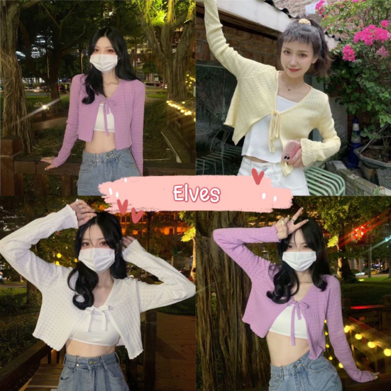 Elves พร้อมส่ง เสื้อคลุมไหมพรม ลายเก๋ๆมีเชือกผูกด้านหน้า ~ 3160 ~