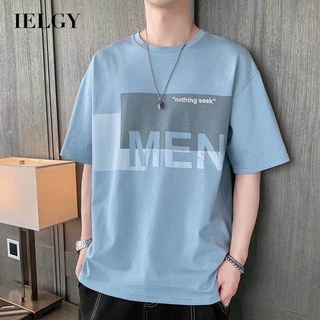 IELGY เสื้อยืดแขนสั้น พิมพ์ลายตัวอักษร ทรงหลวม สําหรับผู้ชาย