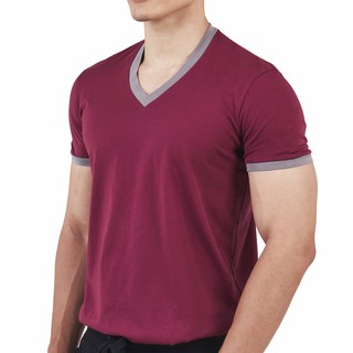 Noxx V-neck T-shirt: สีแดง ขอบเทา