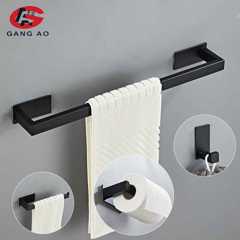 ห้องน้ำอุปกรณ์เสริมBathroom Hardware Set Black Robe Hook Towel Rail Bar ...