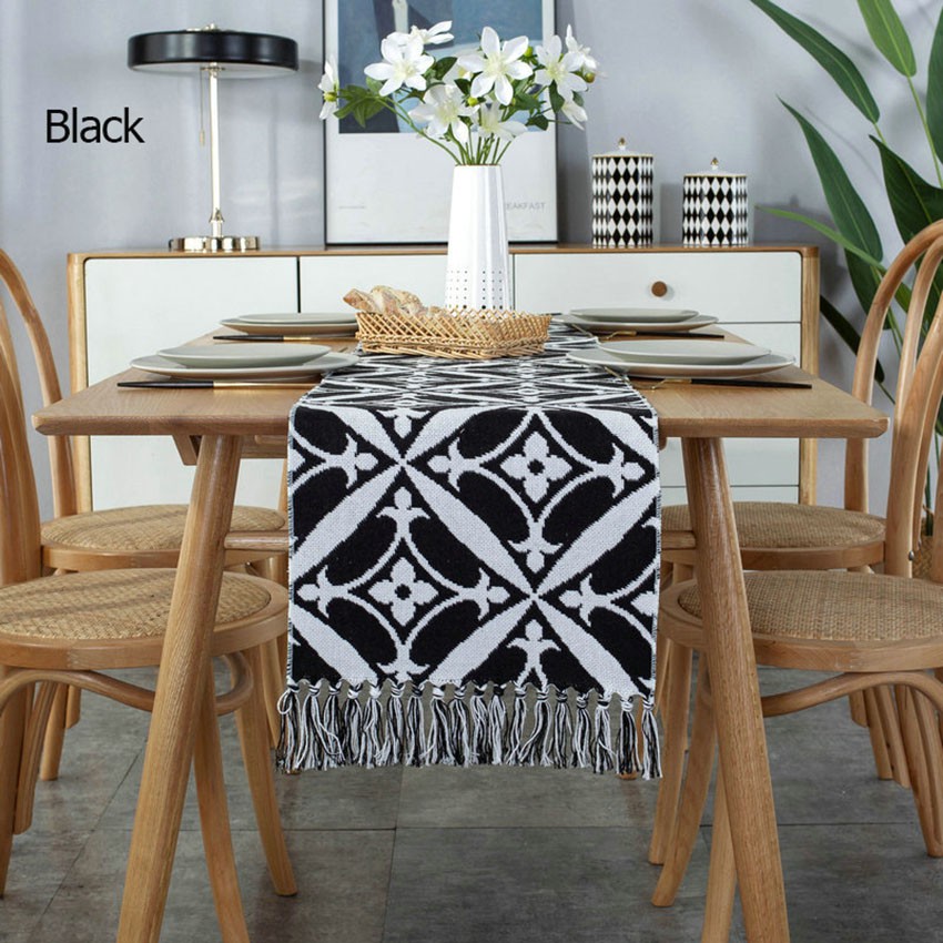 Luxury Cotton Linen Table Runner with Tassel European Modern Table