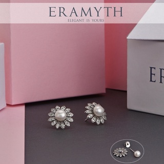 Eramyth Jewelry ต่างหูเงินแท้  สไตล์แจ็คแก็ต ฝังเพชรสวิลCZรอบ ประดับด้วยมุกน้ำจืด คัดเกรด SLE-0048