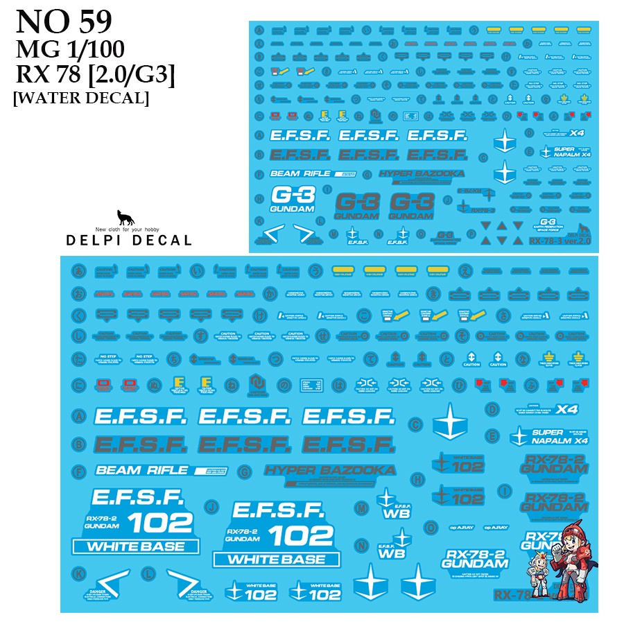 ดีคอลน้ำ [DELPI] 59 59A / 59B MG RX-78 [2.0/G3] 1/100 WATER DECAL 59 A B