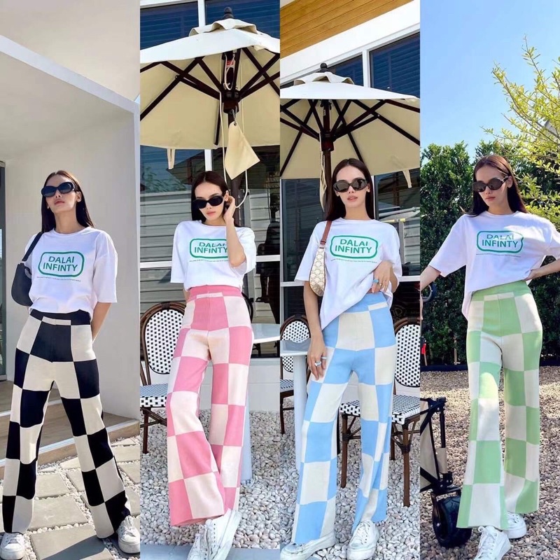 กางเกงขายาวทรงสูง ลายน่ารักชัดเจน งานดีถุงซิป ผ้าไม่หนาไม่บาง สีสันสดใส 2025