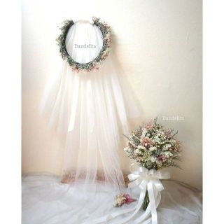 Wedding set 2 : ช่อดอกไม้แห้ง บูเก้ มงกุฏดอกไม้ เวลเจ้าสาว ขอแต่งงาน ถ่ายพรีเวดดิ้ง งานแต่ง เลือกสีได้