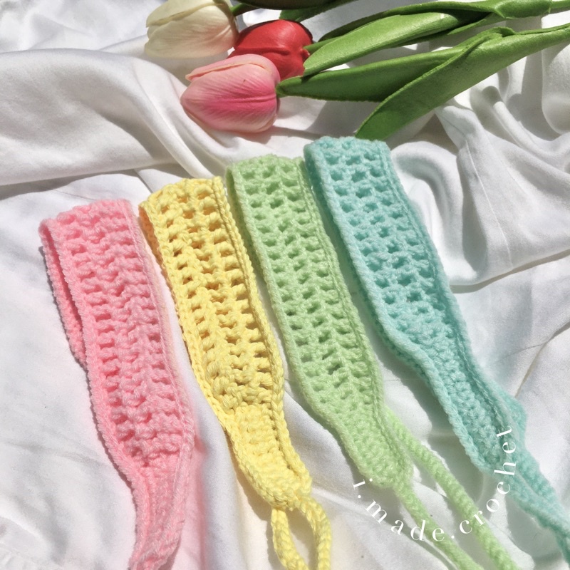 ที่คาดผมไหมพรม ลายตาราง ෆ tiny crochet headband