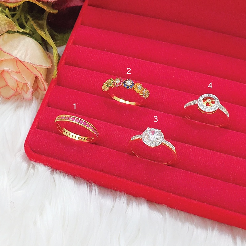 แหวนทองฝังพลอย นพเก้า ทับทิม เพชร เสริมโชค เสริมบารมี แหวนแฟชั่น เครื่องประดับ ใส่อาบน้ำได้ แหวนทองเหลืองแท้