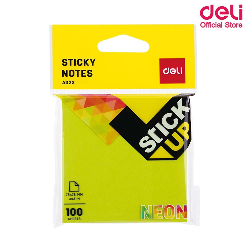 กระดาษโน๊ตมีกาวในตัว  100แผ่น/แพ็ค Deli A02302 Sticky Note Neon  มี 4 สีให้เลือก