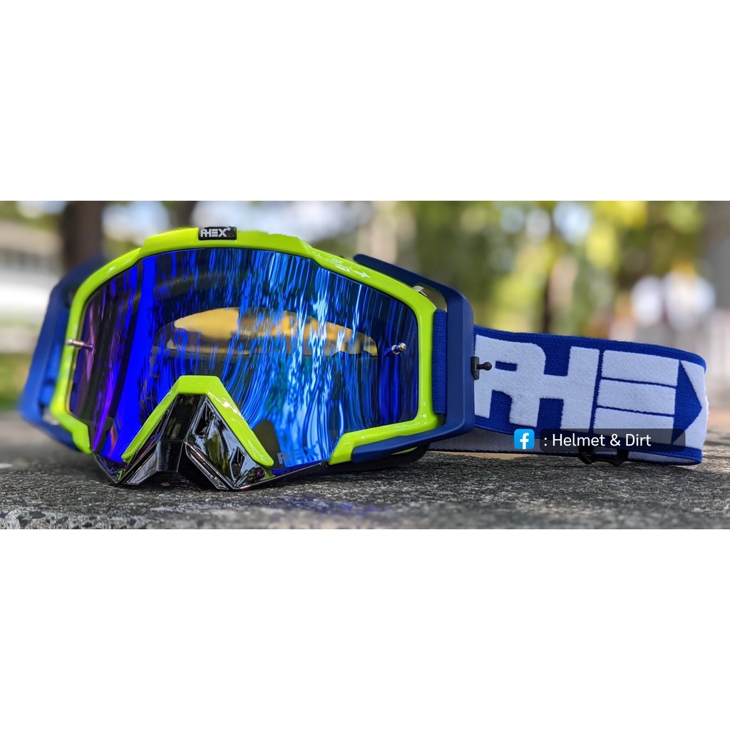 แว่นวิบาก RHEX Goggle สีเหลืองนีออน กรอบน้ำเงิน เลนส์ปรอทน้ำเงิน