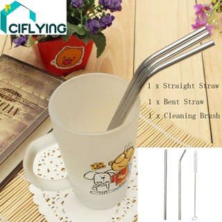 ❀ciflying 1Set Kitchen Tools 2pcs Stainless Steel Metal Drinking Straws+Brush for Mug Ciflying