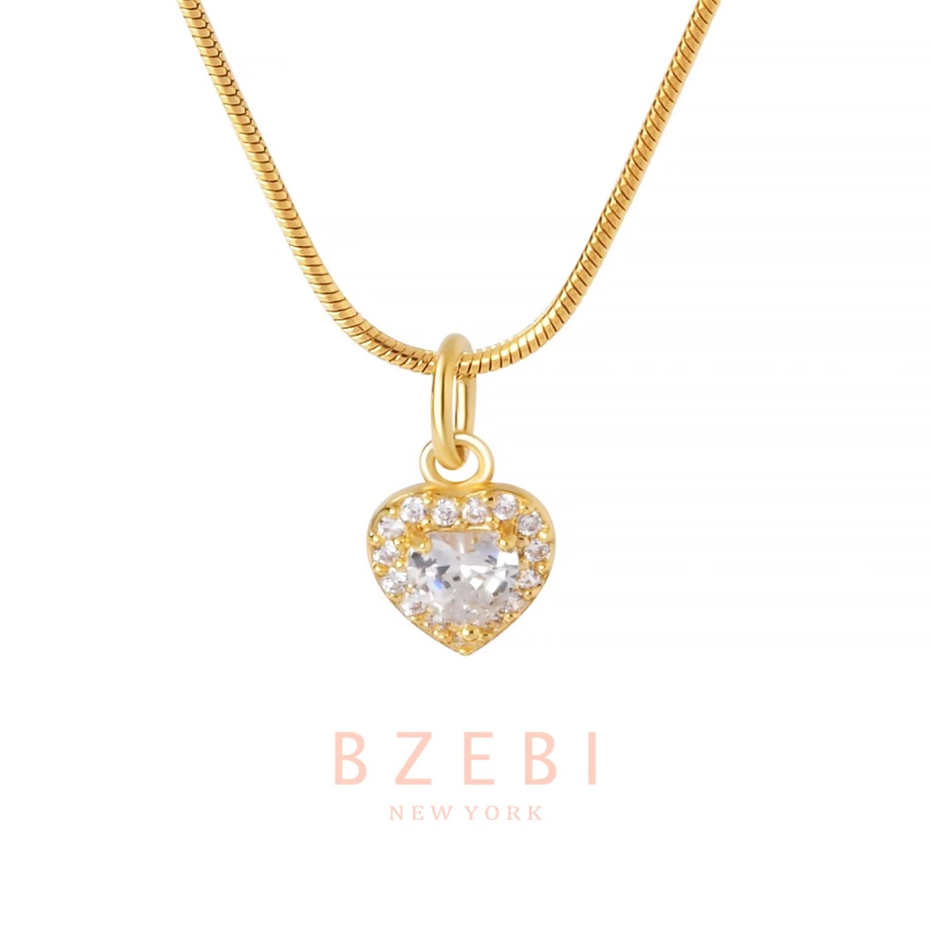 BZEBI สร้อยคอจี้หัวใจ โซ่ สแตนเลสทองคำแท้ อิตาลี่แท้ เครื่องประดับพรีเมี่ยม ไม่ซีดจาง สามารถสวมใส่ในห้องอาบน้ำ 18k ทอง สําหรับผู้หญิง 146n
