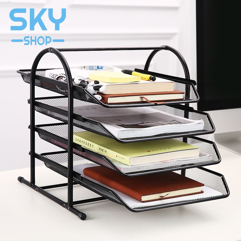 SKY ชั้นวางเอกสาร ชั้นวางหนังสือ 4 ชั้น 35*30*31cm สแตนเลสแข็งแรง กล่องใส่เอกสาร โฟลเดอร์กล่องใส่ของ