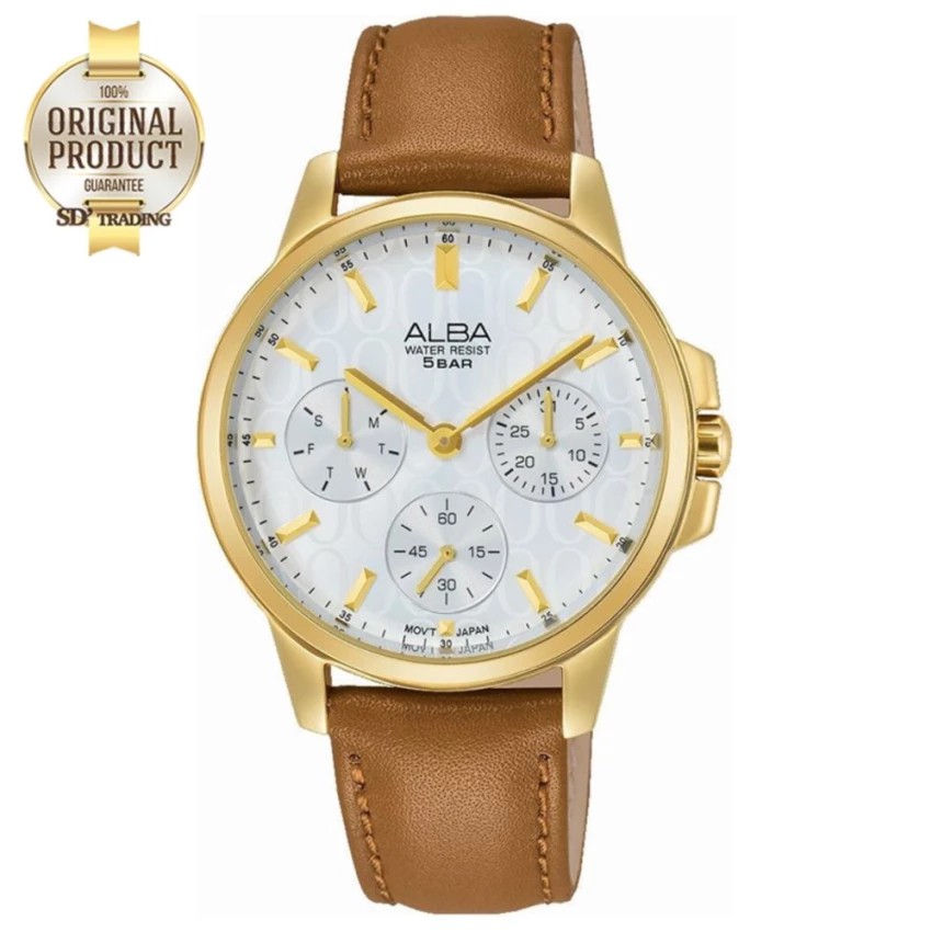 ALBA นาฬิกาข้อมือผู้หญิง สายหนังน้ำตาลเรือนทอง รุ่น AP6494X1