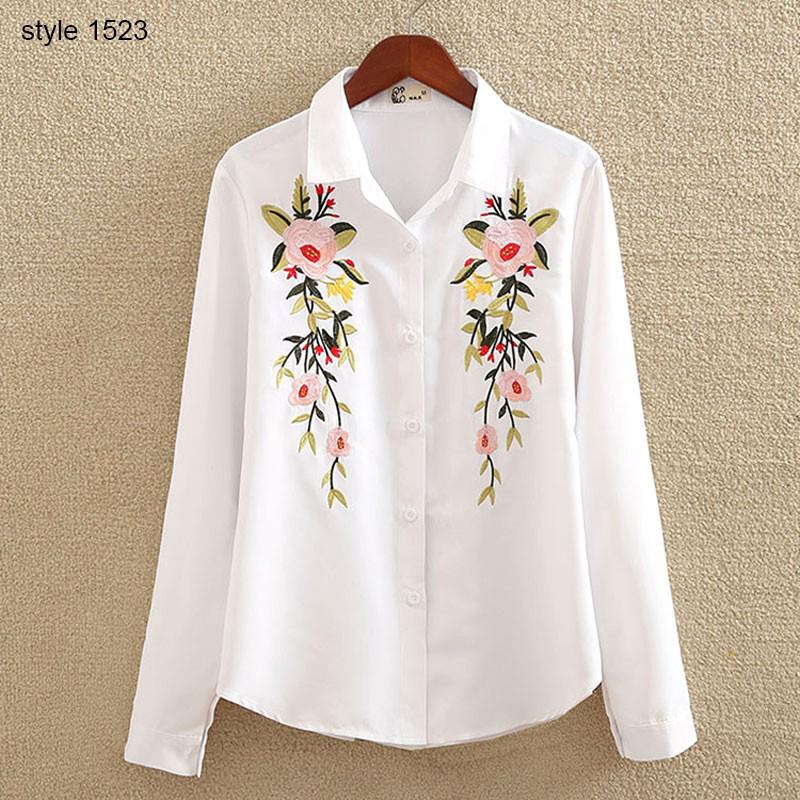 【จัดส่งฟรีเมื่อวันที่ 19 เมษายน】  Floral Embroidery White Shirt For Women S-5XL