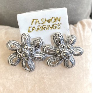 ต่างหูเงินแท้925 ตัวเรือนเงินแท้ประดับมาร์คาไซท์(Marcasite Earring)