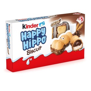 Kinder Happy Hippo คินเดอร์ฮิปโป เวเฟอร์สอดไส้ครีมนมและช็อกโกแลตรูปฮิปโป 1กล่องบรรจุ 5 ชิ้น